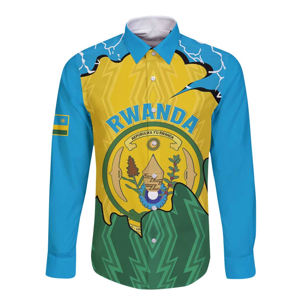 Personalized Rwanda Long Sleeve Button Shirt Coat Of Arms Imigongo Pattern - Sporty Style