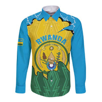 Personalized Rwanda Long Sleeve Button Shirt Coat Of Arms Imigongo Pattern - Sporty Style