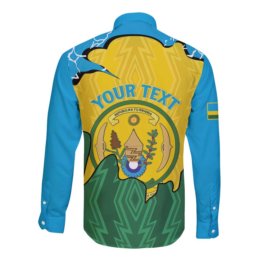 Personalized Rwanda Long Sleeve Button Shirt Coat Of Arms Imigongo Pattern - Sporty Style