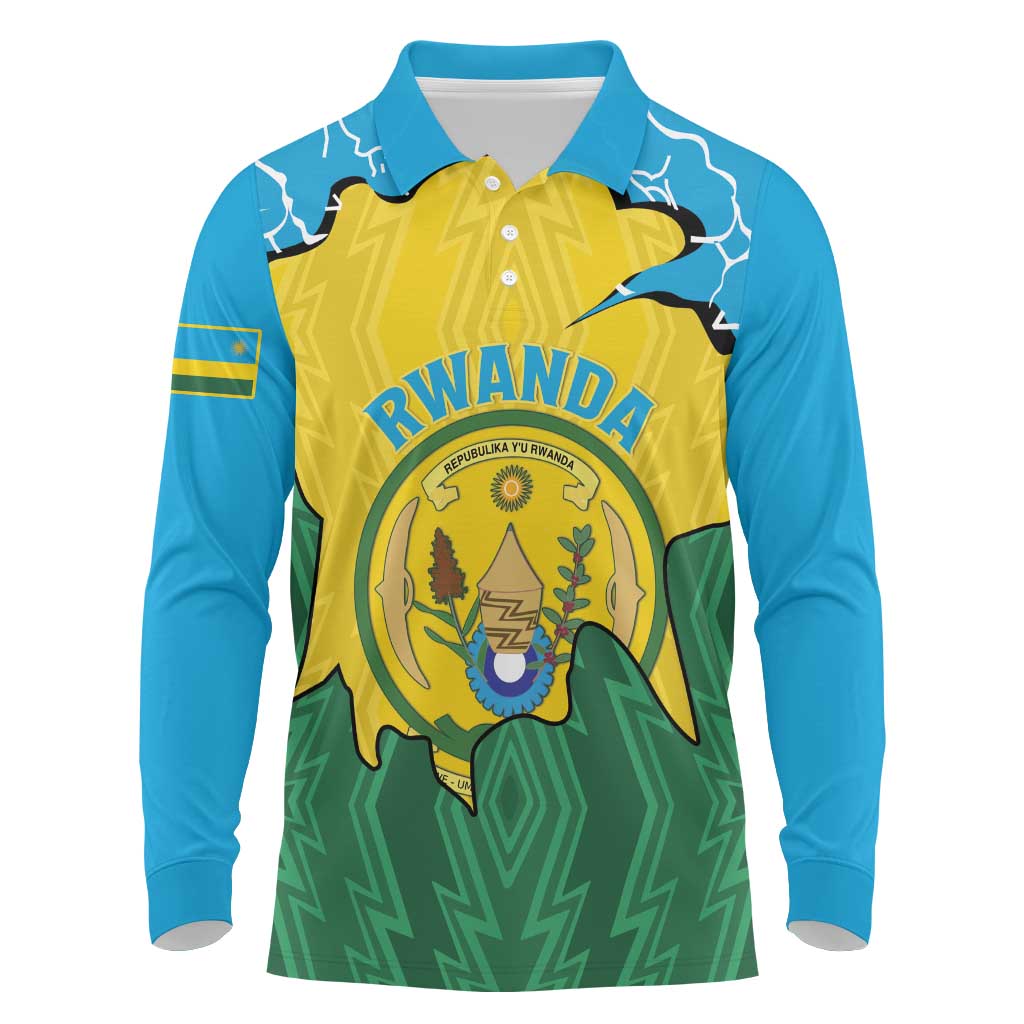 Personalized Rwanda Long Sleeve Polo Shirt Coat Of Arms Imigongo Pattern - Sporty Style