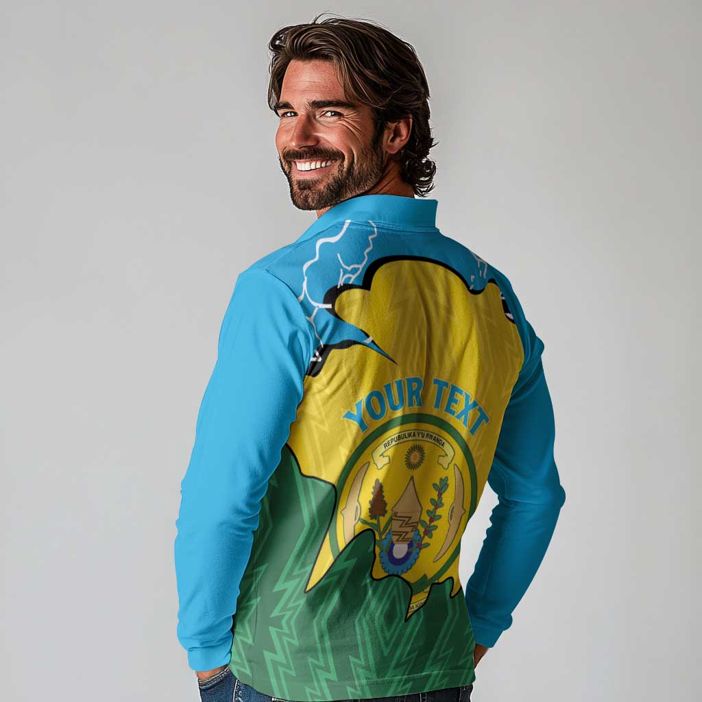 Personalized Rwanda Long Sleeve Polo Shirt Coat Of Arms Imigongo Pattern - Sporty Style