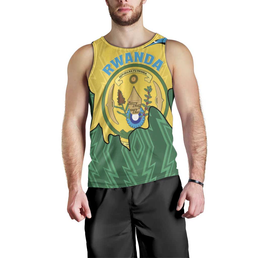 Personalized Rwanda Men Tank Top Coat Of Arms Imigongo Pattern - Sporty Style