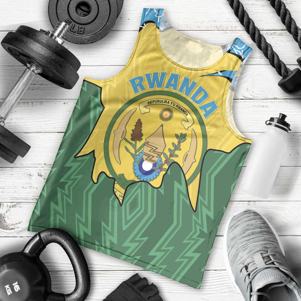 Personalized Rwanda Men Tank Top Coat Of Arms Imigongo Pattern - Sporty Style