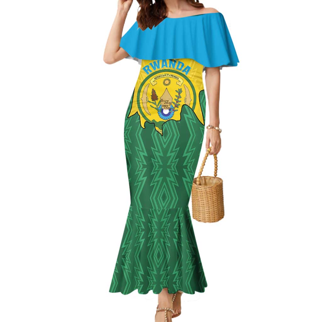Personalized Rwanda Mermaid Dress Coat Of Arms Imigongo Pattern - Sporty Style