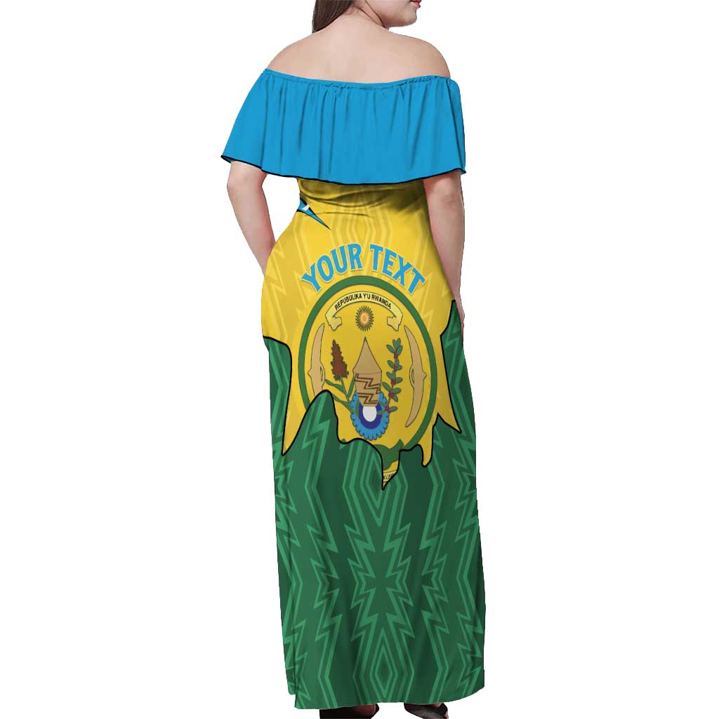 Personalized Rwanda Off Shoulder Maxi Dress Coat Of Arms Imigongo Pattern - Sporty Style