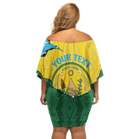 Personalized Rwanda Off Shoulder Short Dress Coat Of Arms Imigongo Pattern - Sporty Style