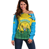 Personalized Rwanda Off Shoulder Sweater Coat Of Arms Imigongo Pattern - Sporty Style