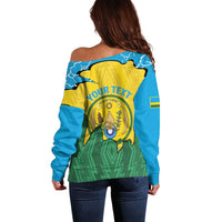Personalized Rwanda Off Shoulder Sweater Coat Of Arms Imigongo Pattern - Sporty Style