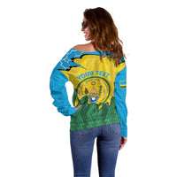 Personalized Rwanda Off Shoulder Sweater Coat Of Arms Imigongo Pattern - Sporty Style