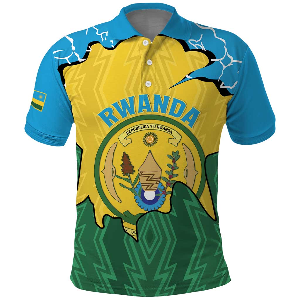 Personalized Rwanda Polo Shirt Coat Of Arms Imigongo Pattern - Sporty Style