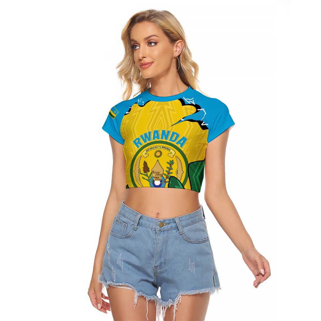 Personalized Rwanda Raglan Cropped T Shirt Coat Of Arms Imigongo Pattern - Sporty Style