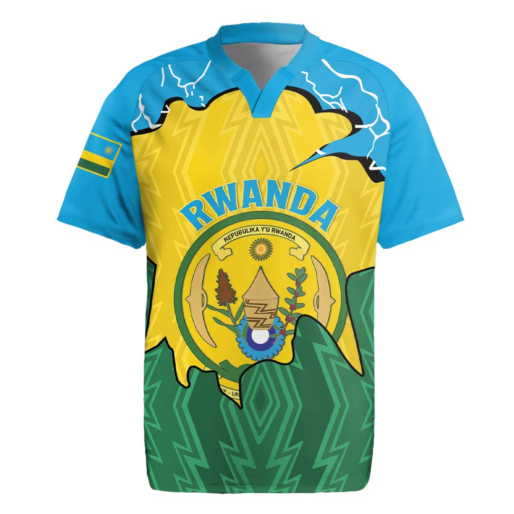 Personalized Rwanda Rugby Jersey Coat Of Arms Imigongo Pattern - Sporty Style