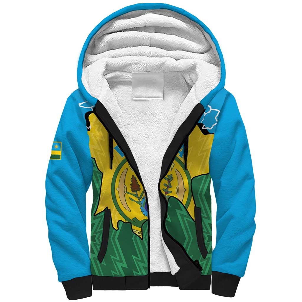 Personalized Rwanda Sherpa Hoodie Coat Of Arms Imigongo Pattern - Sporty Style