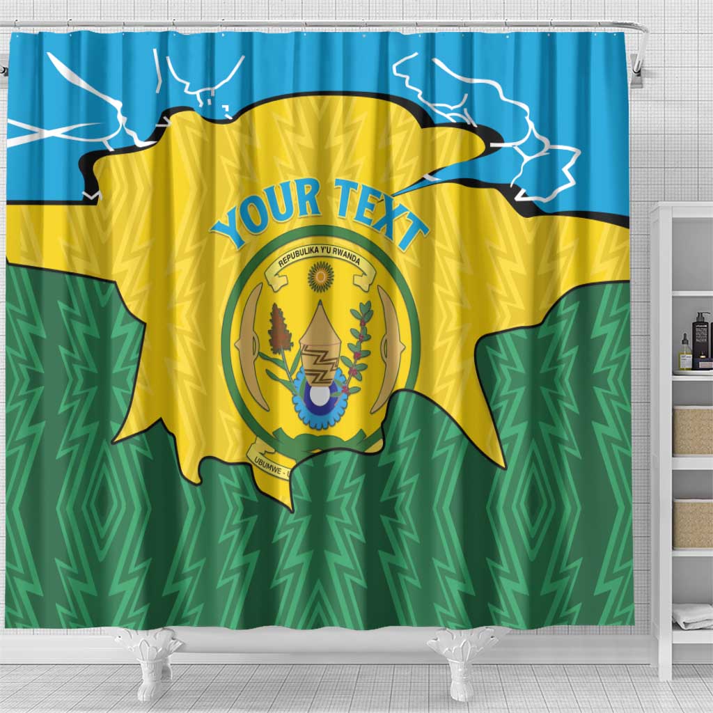 Personalized Rwanda Shower Curtain Coat Of Arms Imigongo Pattern - Sporty Style