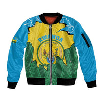 Personalized Rwanda Sleeve Zip Bomber Jacket Coat Of Arms Imigongo Pattern - Sporty Style