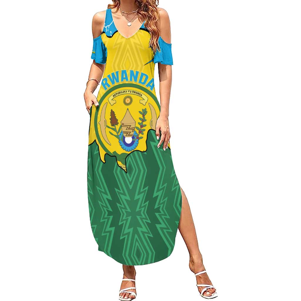 Personalized Rwanda Summer Maxi Dress Coat Of Arms Imigongo Pattern - Sporty Style