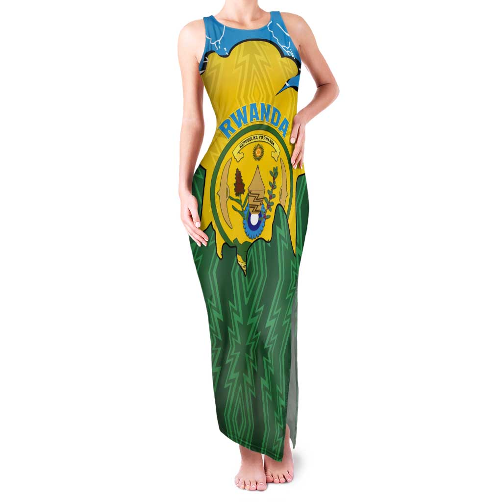 Personalized Rwanda Tank Maxi Dress Coat Of Arms Imigongo Pattern - Sporty Style