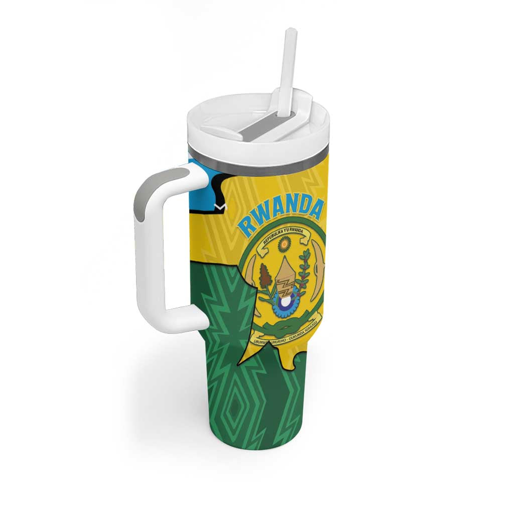 Personalized Rwanda Tumbler With Handle Coat Of Arms Imigongo Pattern - Sporty Style