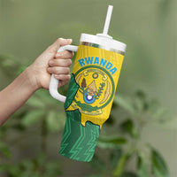 Personalized Rwanda Tumbler With Handle Coat Of Arms Imigongo Pattern - Sporty Style