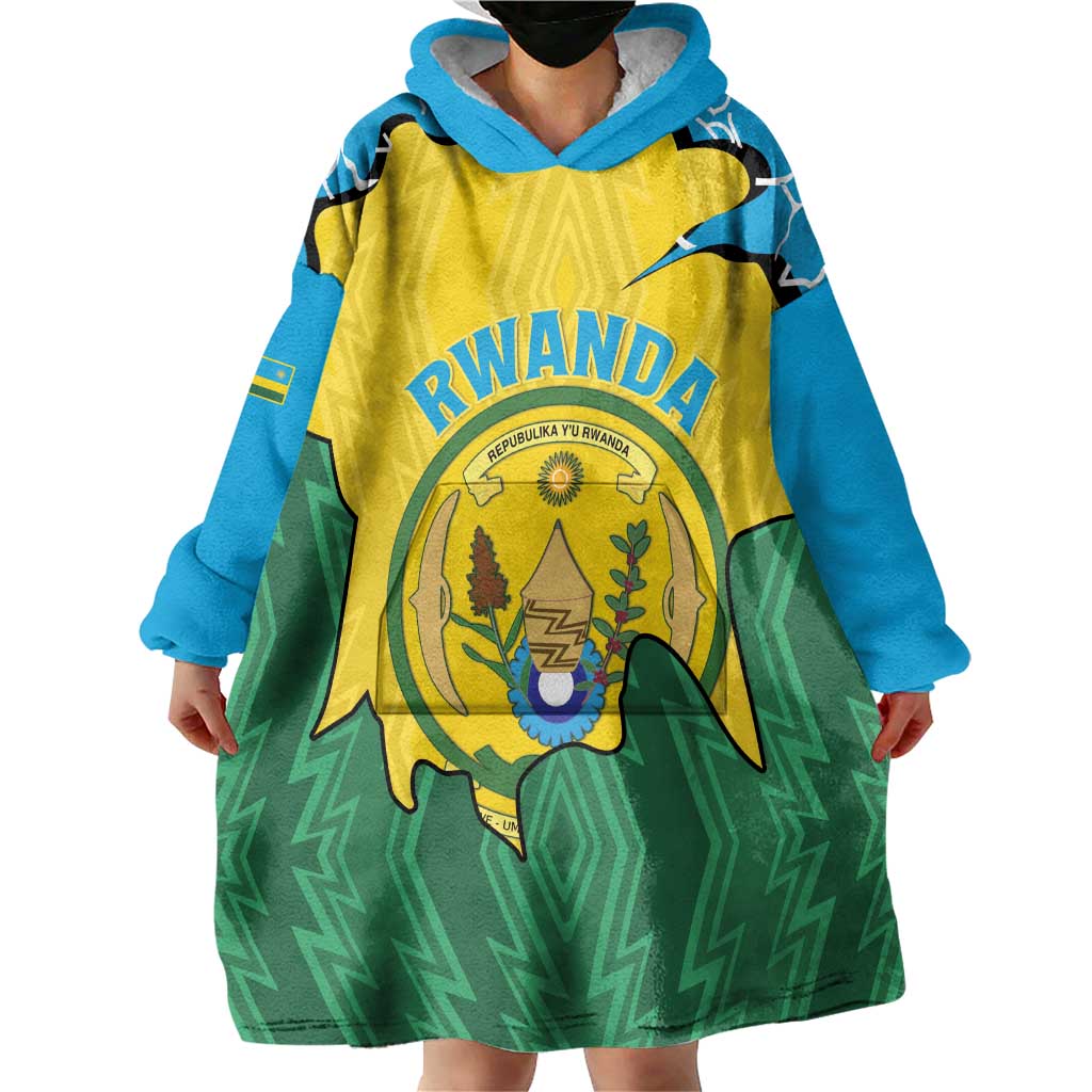 Personalized Rwanda Wearable Blanket Hoodie Coat Of Arms Imigongo Pattern - Sporty Style