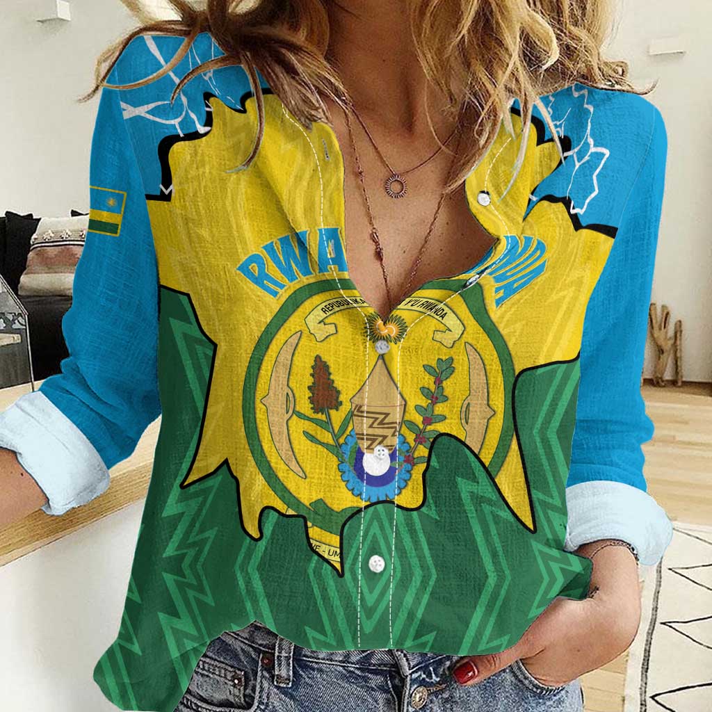 Personalized Rwanda Women Casual Shirt Coat Of Arms Imigongo Pattern - Sporty Style