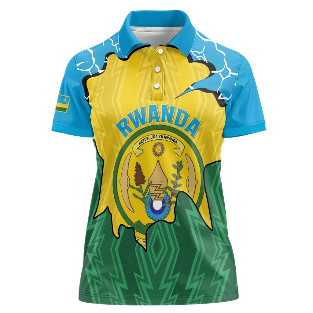 Personalized Rwanda Women Polo Shirt Coat Of Arms Imigongo Pattern - Sporty Style