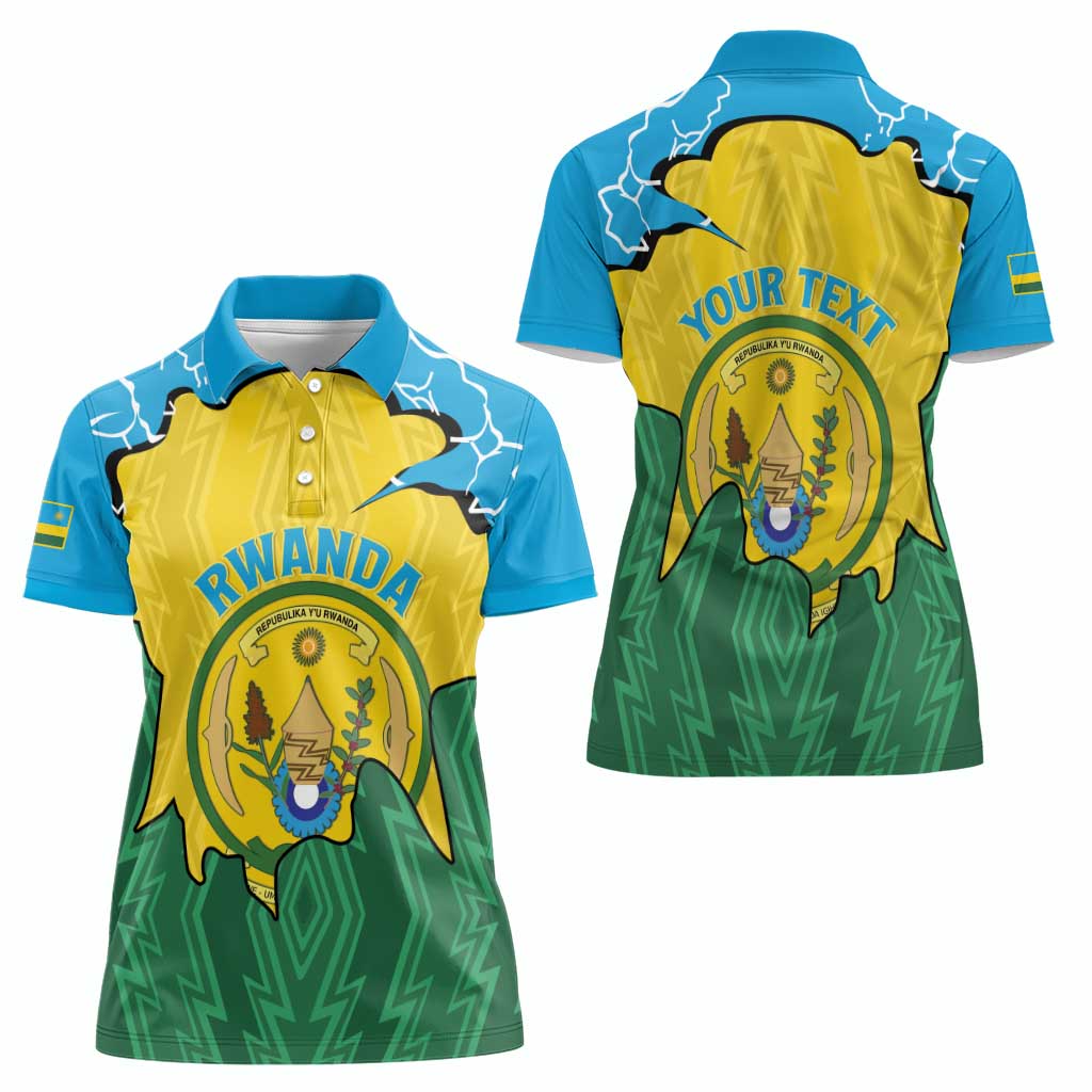 Personalized Rwanda Women Polo Shirt Coat Of Arms Imigongo Pattern - Sporty Style