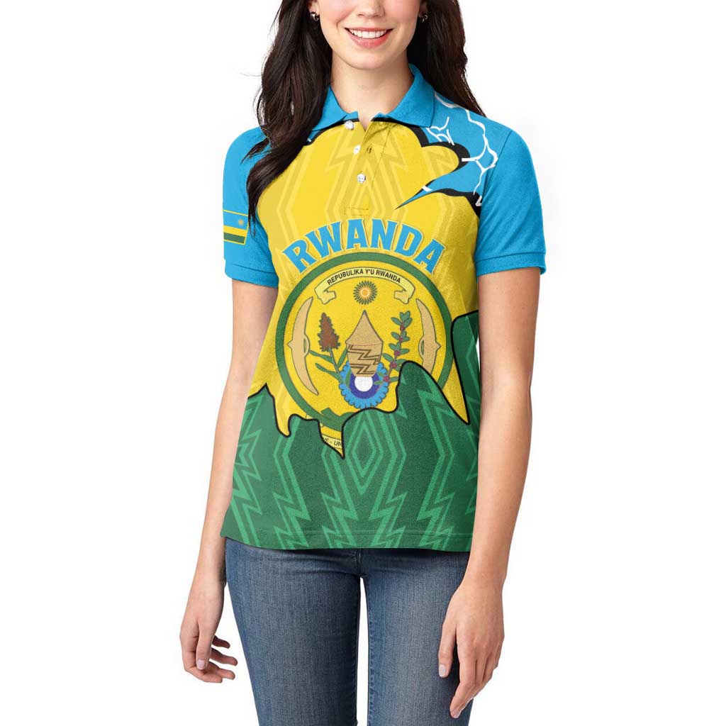 Personalized Rwanda Women Polo Shirt Coat Of Arms Imigongo Pattern - Sporty Style