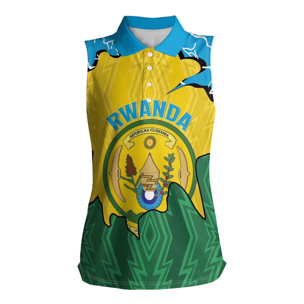 Personalized Rwanda Women Sleeveless Polo Shirt Coat Of Arms Imigongo Pattern - Sporty Style