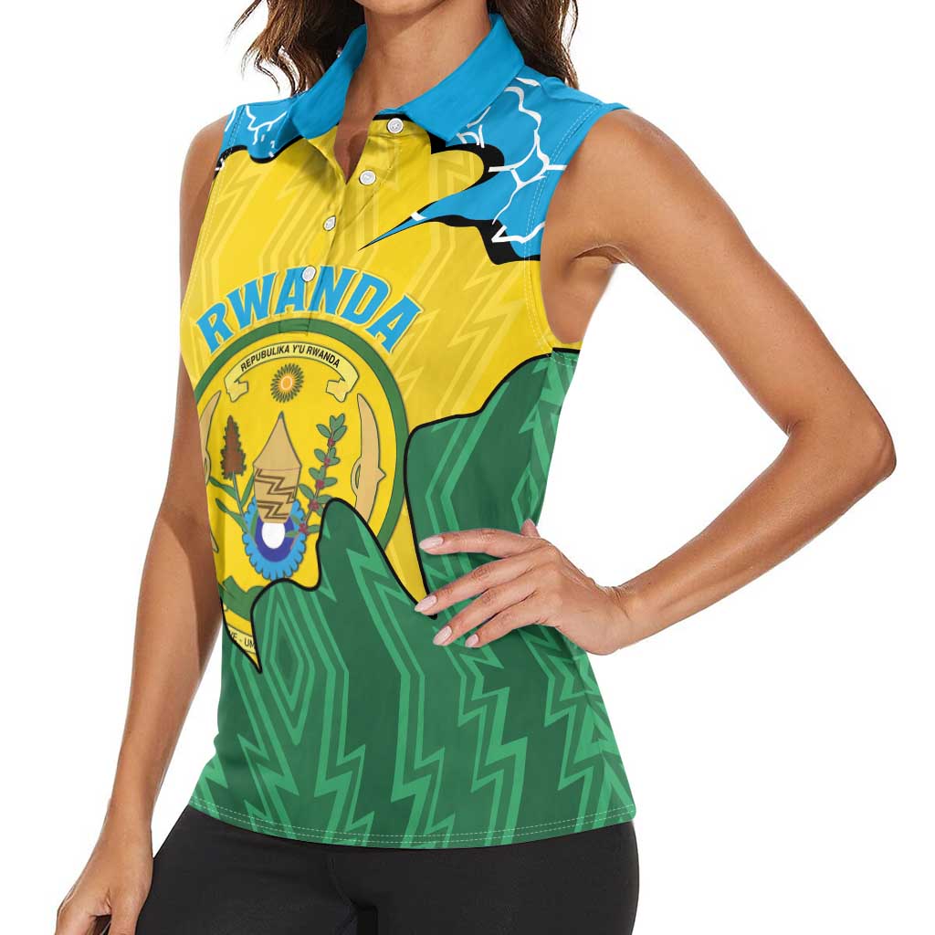 Personalized Rwanda Women Sleeveless Polo Shirt Coat Of Arms Imigongo Pattern - Sporty Style