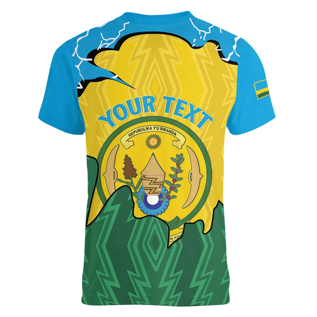 Personalized Rwanda Women V-Neck T-Shirt Coat Of Arms Imigongo Pattern - Sporty Style