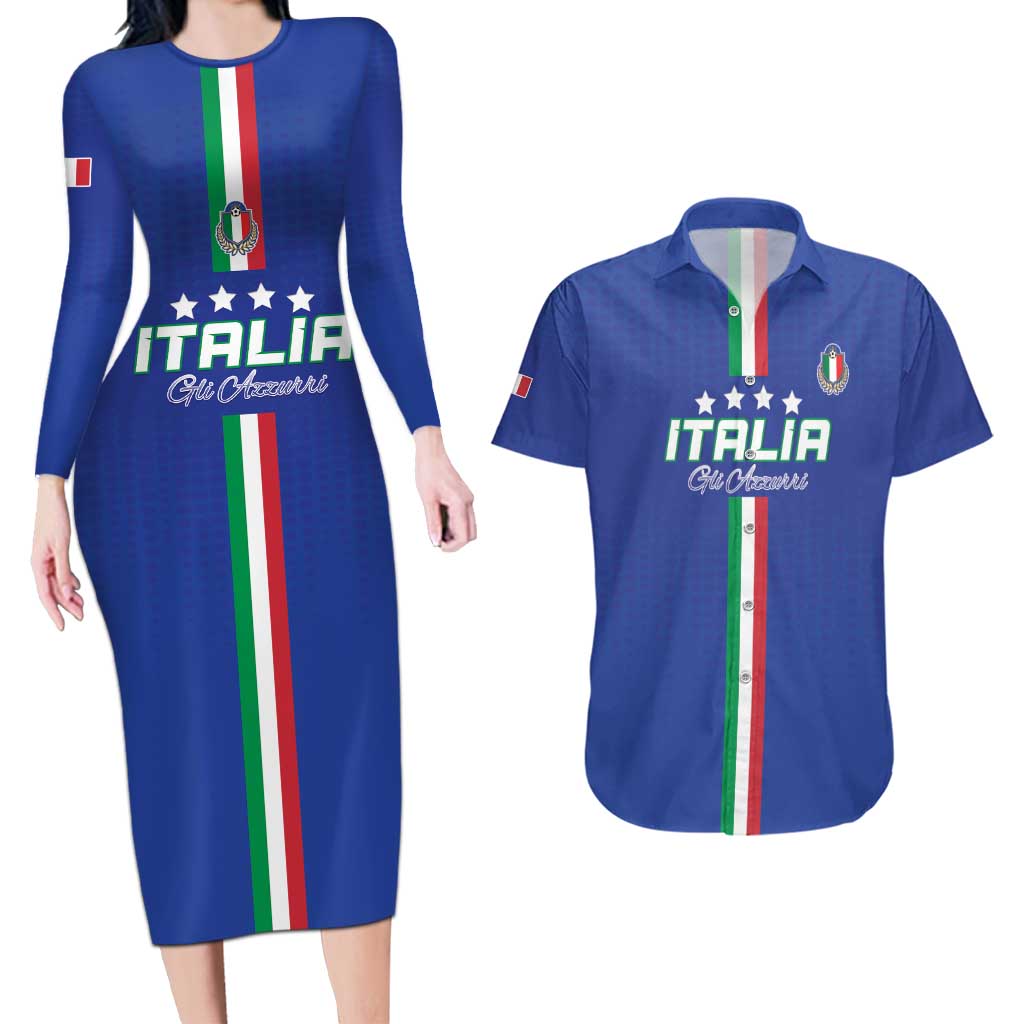 Custom Italy Football Couples Matching Long Sleeve Bodycon Dress and Hawaiian Shirt Come On Gli Azzurri - Wonder Print Shop