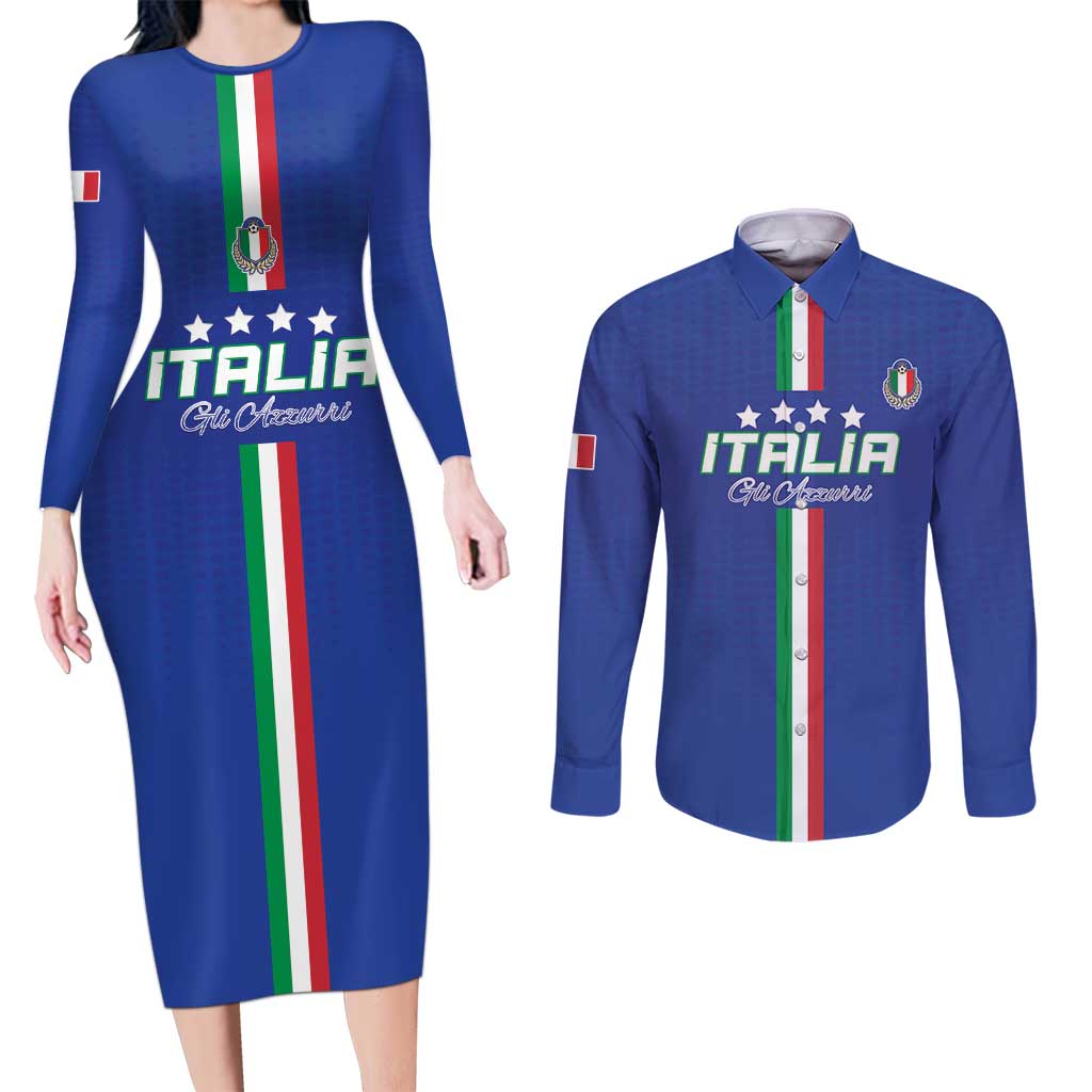 Custom Italy Football Couples Matching Long Sleeve Bodycon Dress and Long Sleeve Button Shirt Come On Gli Azzurri - Wonder Print Shop