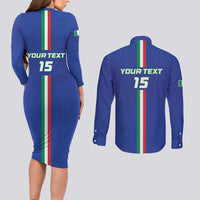 Custom Italy Football Couples Matching Long Sleeve Bodycon Dress and Long Sleeve Button Shirt Come On Gli Azzurri - Wonder Print Shop