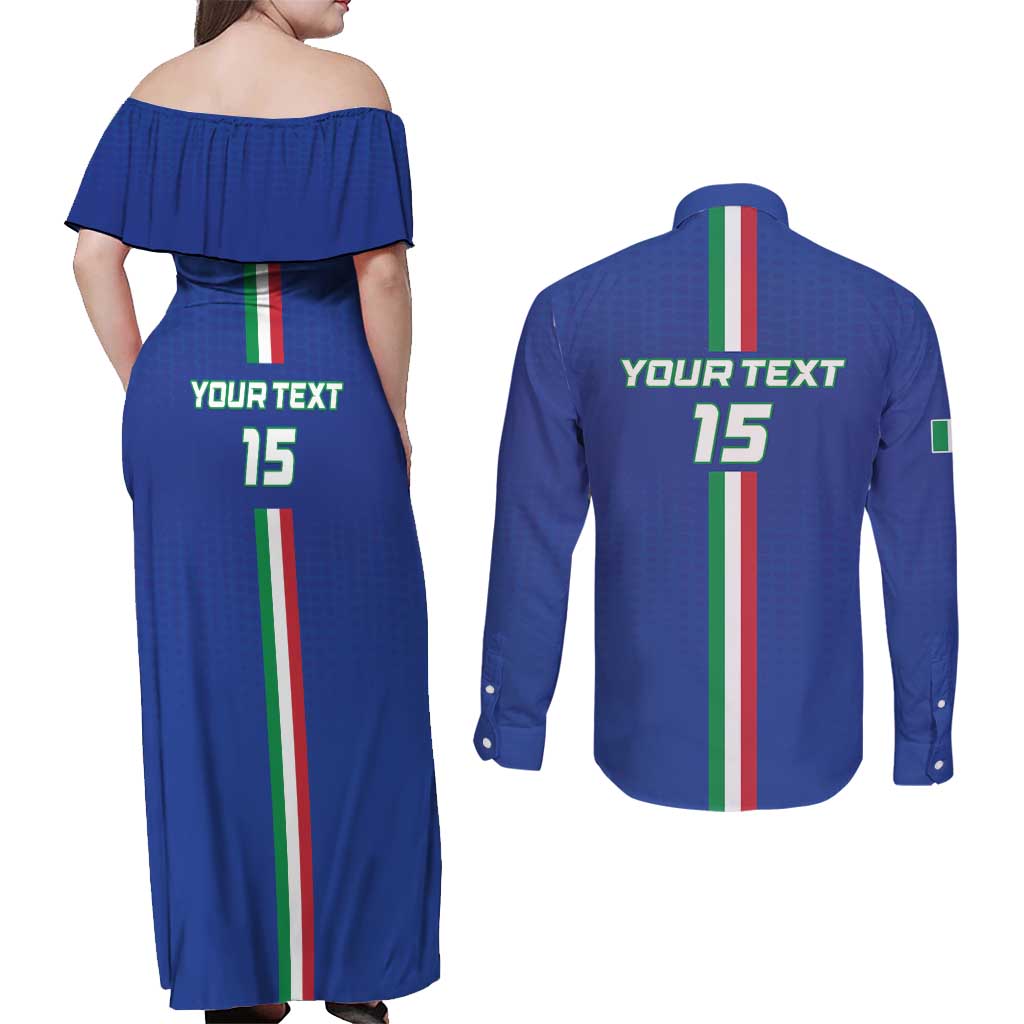 Custom Italy Football Couples Matching Off Shoulder Maxi Dress and Long Sleeve Button Shirt Come On Gli Azzurri - Wonder Print Shop