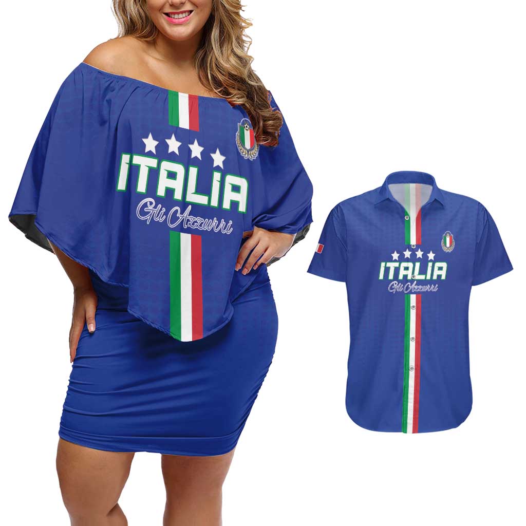 Custom Italy Football Couples Matching Off Shoulder Short Dress and Hawaiian Shirt Come On Gli Azzurri - Wonder Print Shop