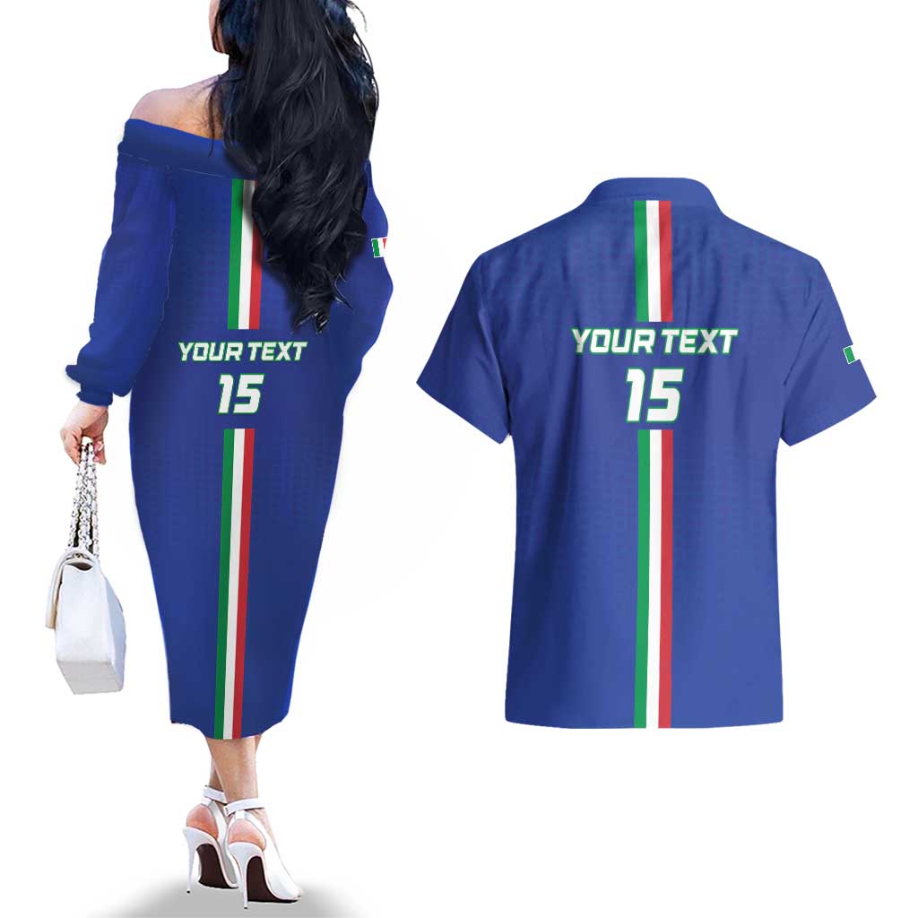 Custom Italy Football Couples Matching Off The Shoulder Long Sleeve Dress and Hawaiian Shirt Come On Gli Azzurri - Wonder Print Shop