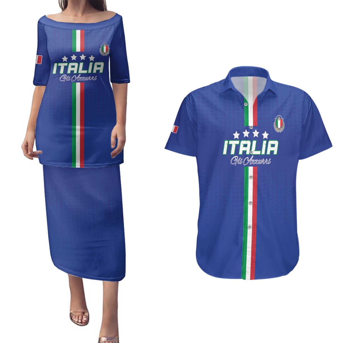 Custom Italy Football Couples Matching Puletasi and Hawaiian Shirt Come On Gli Azzurri - Wonder Print Shop