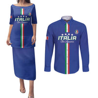 Custom Italy Football Couples Matching Puletasi and Long Sleeve Button Shirt Come On Gli Azzurri - Wonder Print Shop