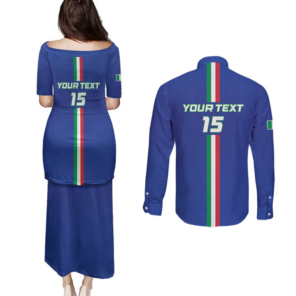 Custom Italy Football Couples Matching Puletasi and Long Sleeve Button Shirt Come On Gli Azzurri - Wonder Print Shop