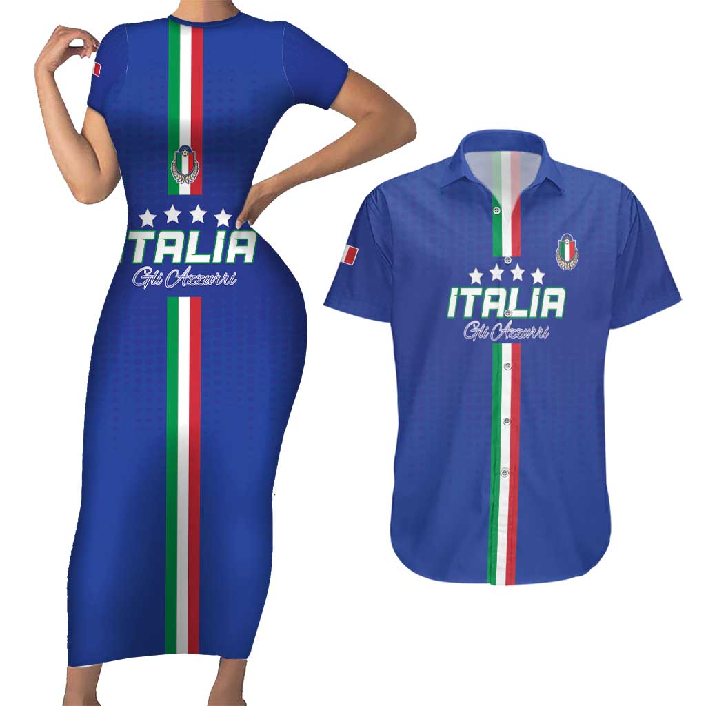 Custom Italy Football Couples Matching Short Sleeve Bodycon Dress and Hawaiian Shirt Come On Gli Azzurri - Wonder Print Shop