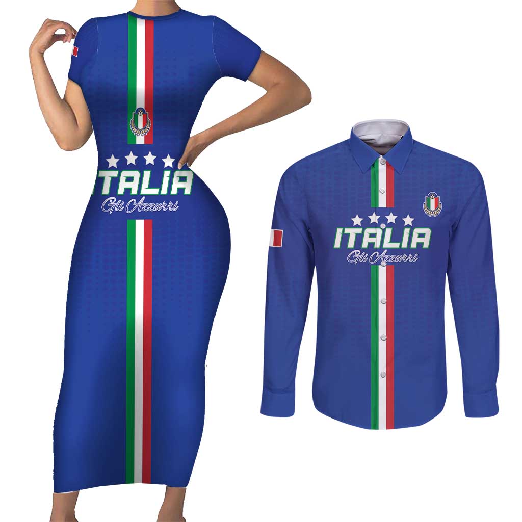 Custom Italy Football Couples Matching Short Sleeve Bodycon Dress and Long Sleeve Button Shirt Come On Gli Azzurri - Wonder Print Shop
