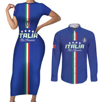 Custom Italy Football Couples Matching Short Sleeve Bodycon Dress and Long Sleeve Button Shirt Come On Gli Azzurri - Wonder Print Shop