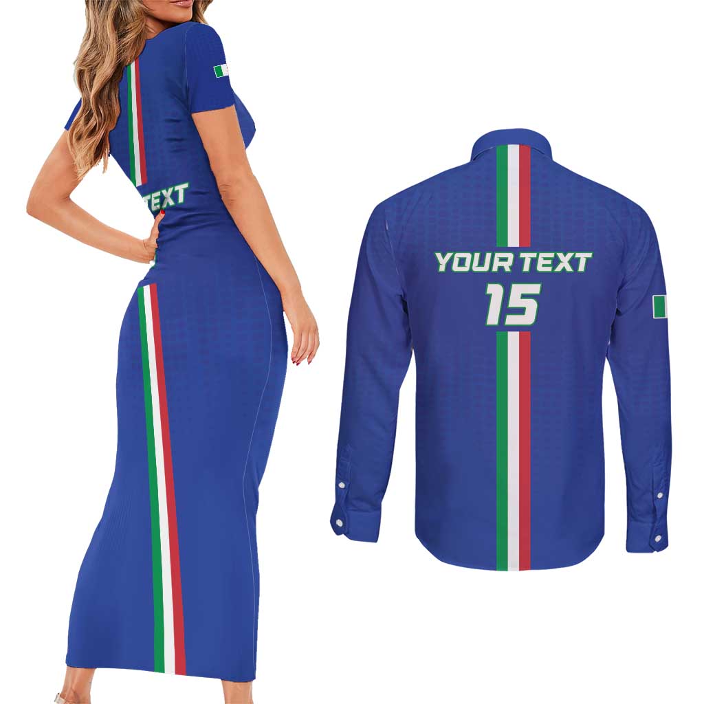 Custom Italy Football Couples Matching Short Sleeve Bodycon Dress and Long Sleeve Button Shirt Come On Gli Azzurri - Wonder Print Shop