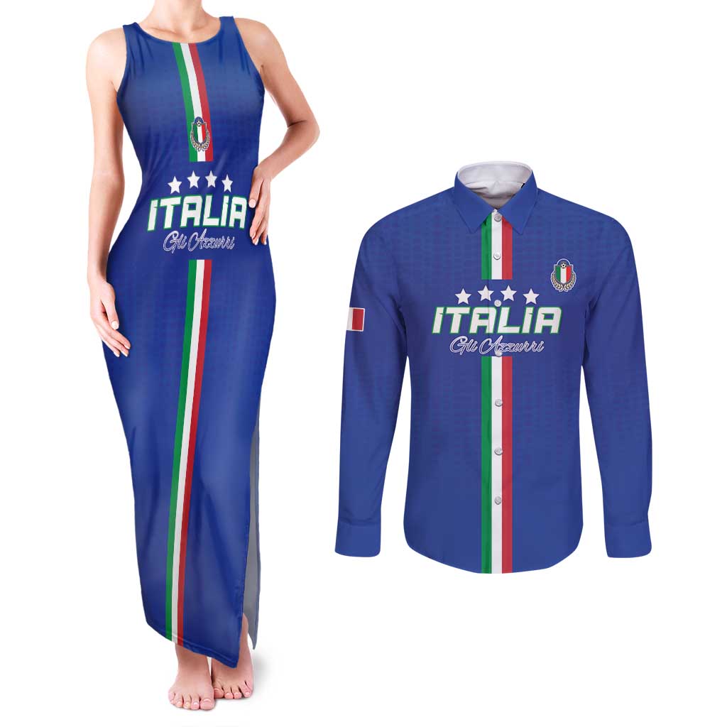Custom Italy Football Couples Matching Tank Maxi Dress and Long Sleeve Button Shirt Come On Gli Azzurri - Wonder Print Shop