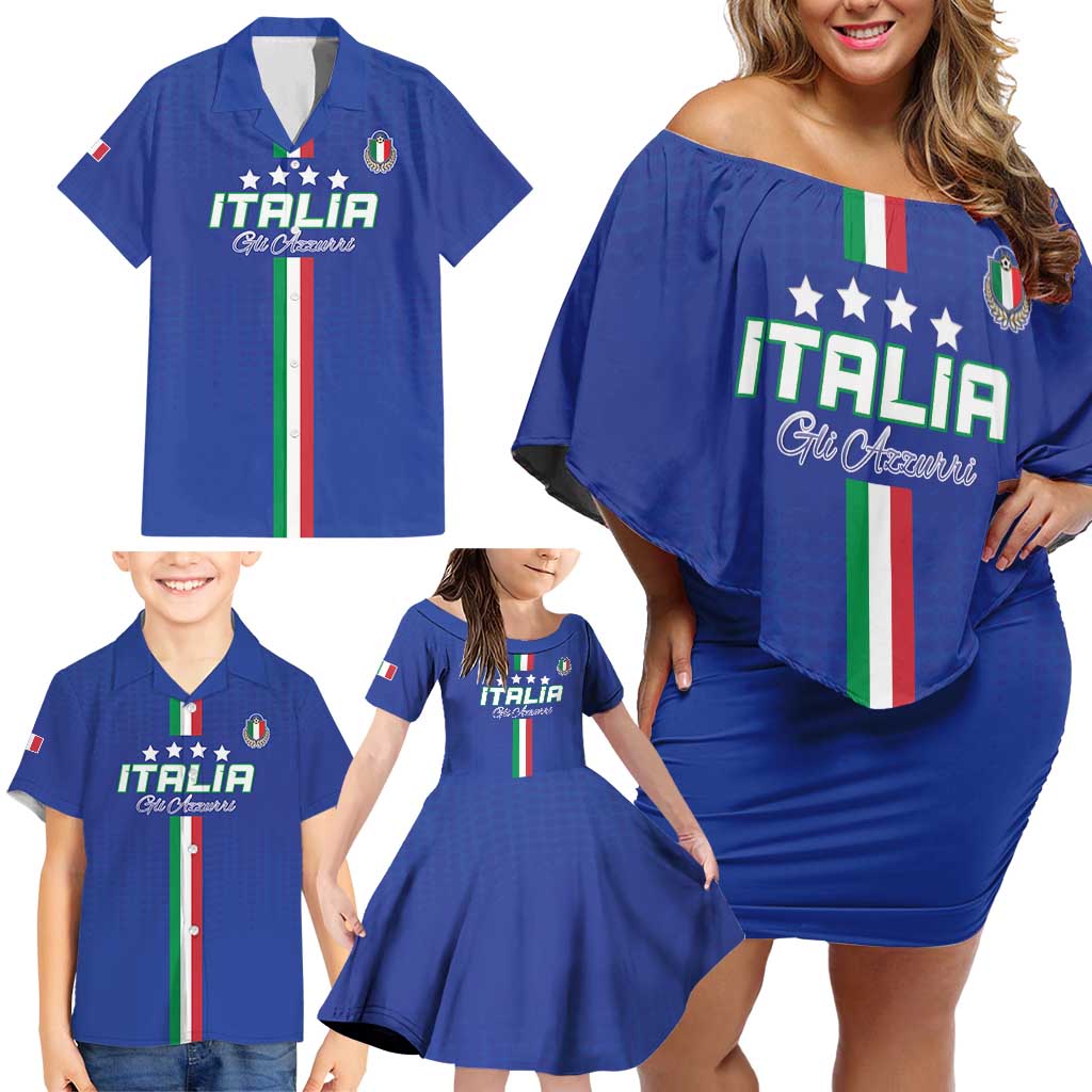 Custom Italy Football Family Matching Off Shoulder Short Dress and Hawaiian Shirt Come On Gli Azzurri - Wonder Print Shop