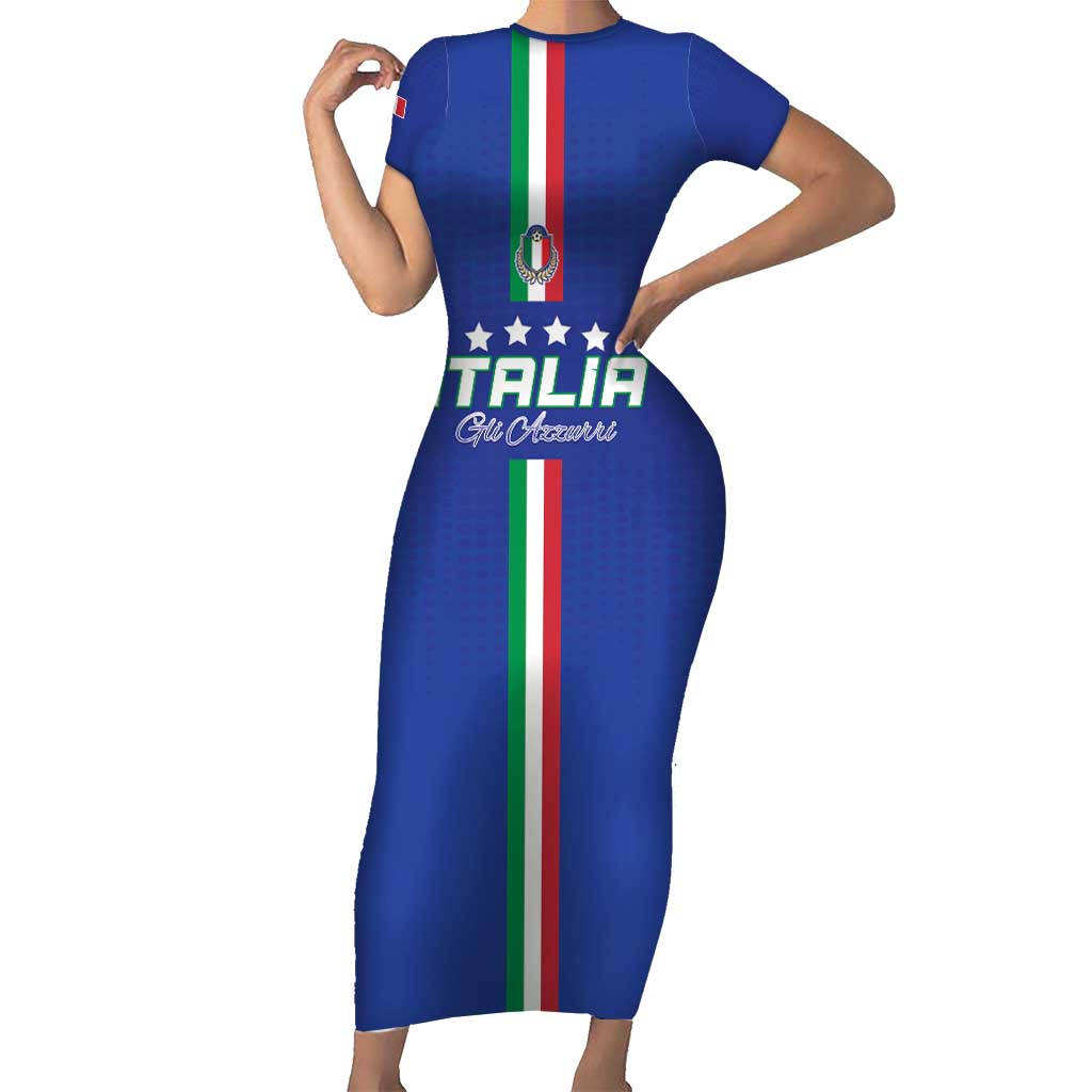 Custom Italy Football Family Matching Short Sleeve Bodycon Dress and Hawaiian Shirt Come On Gli Azzurri - Wonder Print Shop