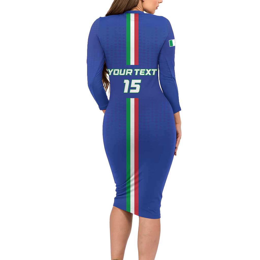 Custom Italy Football Long Sleeve Bodycon Dress Come On Gli Azzurri - Wonder Print Shop