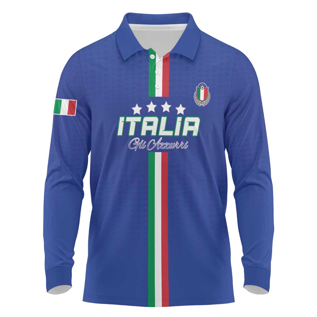 Custom Italy Football Long Sleeve Polo Shirt Come On Gli Azzurri - Wonder Print Shop