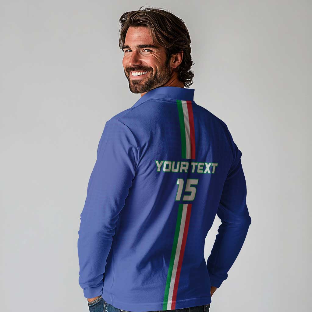 Custom Italy Football Long Sleeve Polo Shirt Come On Gli Azzurri - Wonder Print Shop